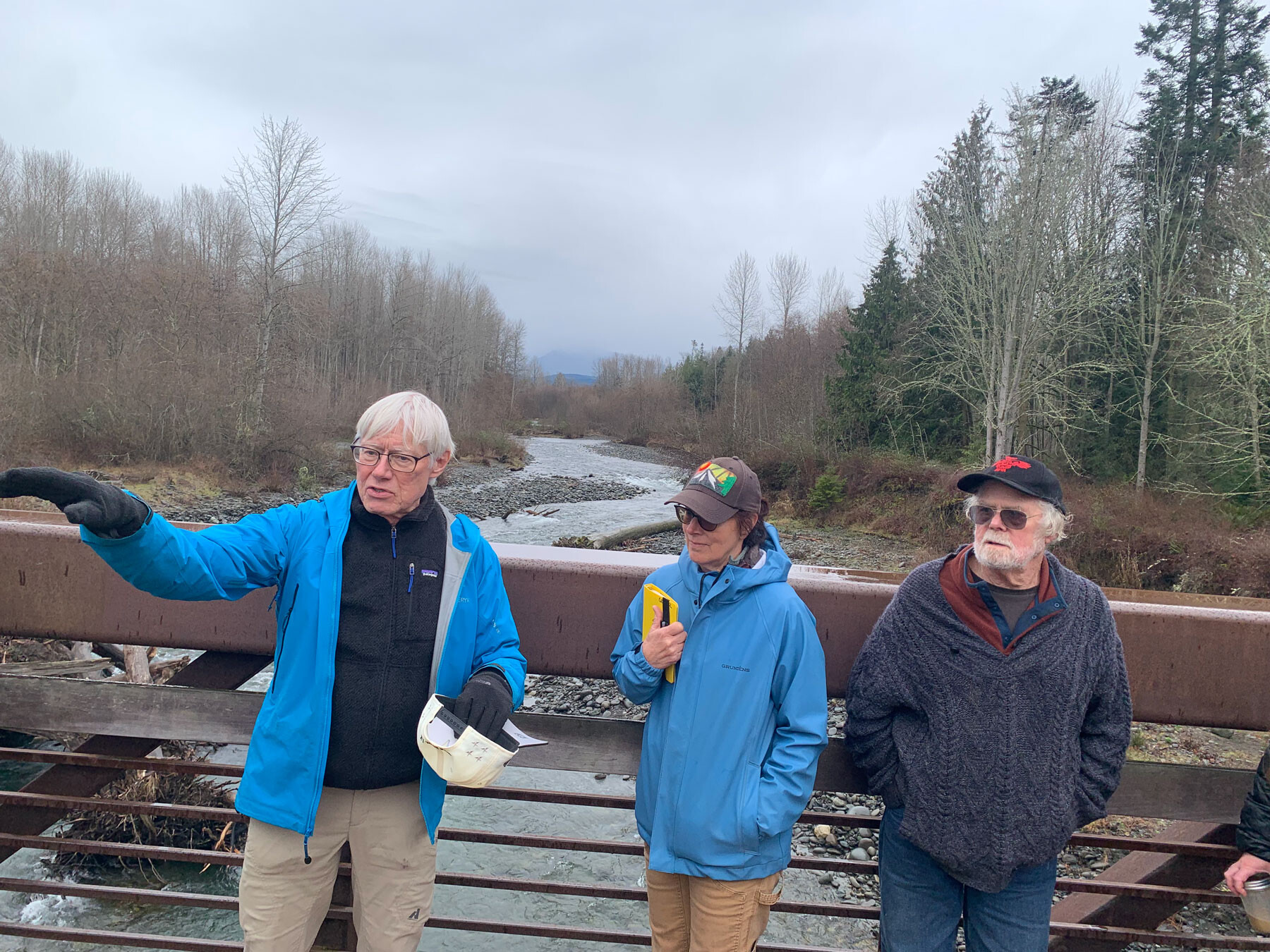 Project Sponsor Jamie Michel speaking with members of the North Olympic Lead Entity for Salmon and Salmon Recovery Funding Board Review Team during a March 2026 site visit.